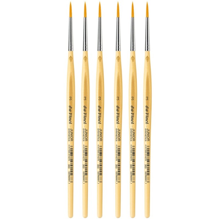 da Vinci JUNIOR Synthetics Student Brush, Synthetic, Tempera, Round, Series 303, Size 3, Pack of 6