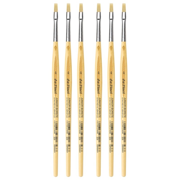 da Vinci JUNIOR BORSTE Synthetic Student Brush, Synthetic, Tempera, Flat, Series 329, Size 4, Pack of 6