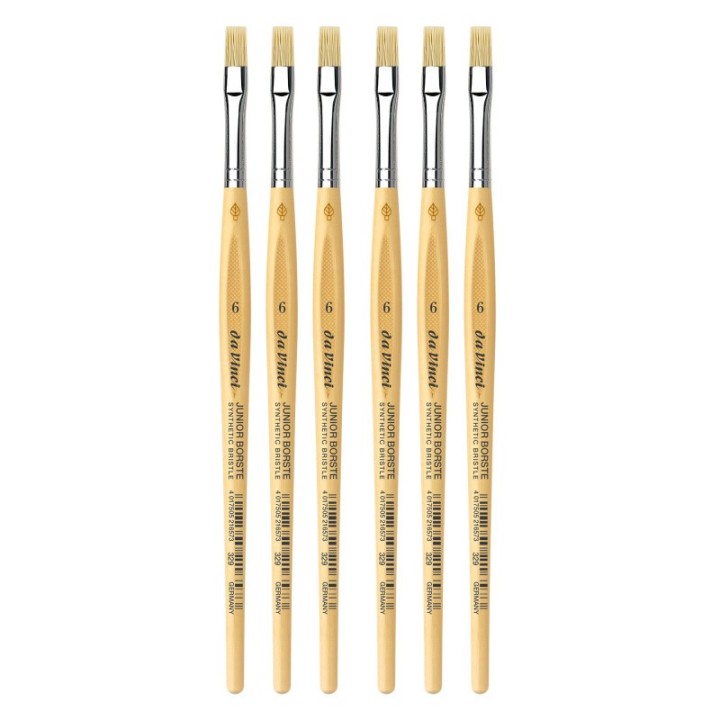 da Vinci JUNIOR BORSTE Synthetic Student Brush, Synthetic, Tempera, Flat, Series 329, Size 6, Pack of 6