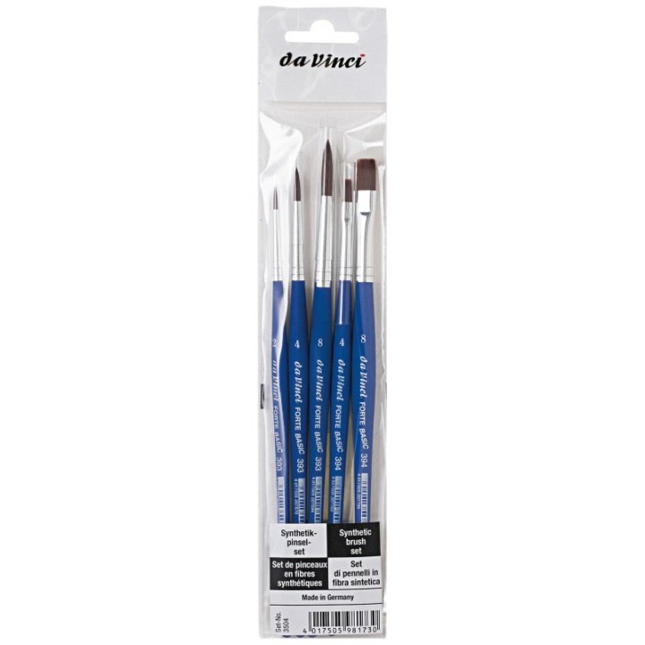 da Vinci FORTE Basic Student Brush, Synthetic, Acrylic, Assorted, 5 Brush Set