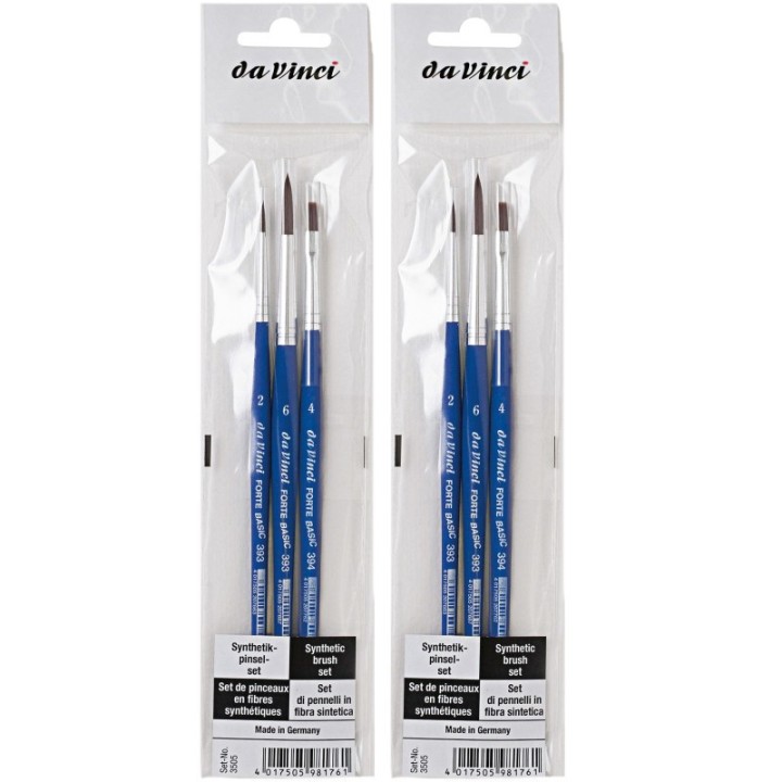 da Vinci FORTE Basic Student Brush, Synthetic, Acrylic, Assorted, 3 Per Set, 2 Sets