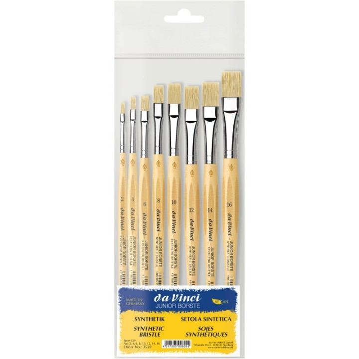 da Vinci JUNIOR BORSTE Synthetic Student Brush, Synthetic, All Paint Types, Flat, Series 329, Assorted Sizes, 8 Brush Set