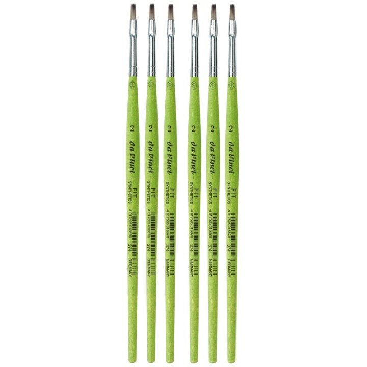 da Vinci FIT Synthetics Student Brush, Synthetic, Acrylic & Tempera, Flat, Series 374, Size 2, Pack of 6