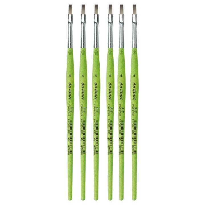 da Vinci FIT Synthetics Student Brush, Synthetic, Acrylic & Tempera, Flat, Series 374, Size 4, Pack of 6
