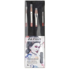 da Vinci COSMOTOP-SPIN Watercolor Brushes, Synthetic, Assorted, 4 Brush Set in Black Cloth Carrying Bag