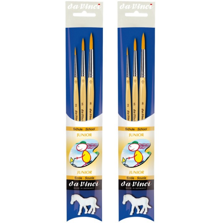 da Vinci JUNIOR Synthetics Student Brushes, Synthetic, Acrylic & Tempera, Round, Series 303, Assorted Sizes, 3 Per Set, 2 Sets