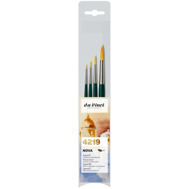 da Vinci NOVA Model Painting Brushes, Synthetic, All Paint Types, Round, Series 1570, Assorted Sizes, 4 Brush Set