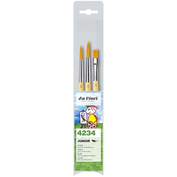 da Vinci JUNIOR Synthetics Student Brushes, Synthetic, Acrylic & Tempera, Assorted, 3 Brush Set