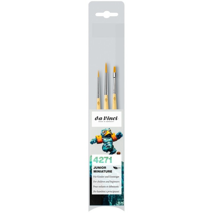 da Vinci JUNIOR Synthetics Miniature Brushes, Synthetic, Acrylic & Tempera, Assorted, 3 Brush Set
