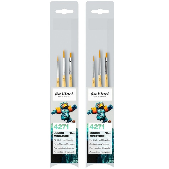 da Vinci JUNIOR Synthetics Miniature Brushes, Synthetic, Acrylic & Tempera, Assorted, 3 Per Set, 2 Sets