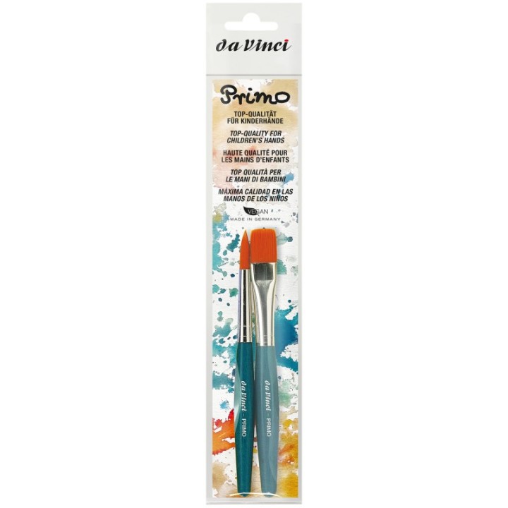 da Vinci PRIMO Preschool Brushes, Synthetics, Tempera, Blue Handles, Assorted Sizes, 2 Brush Set