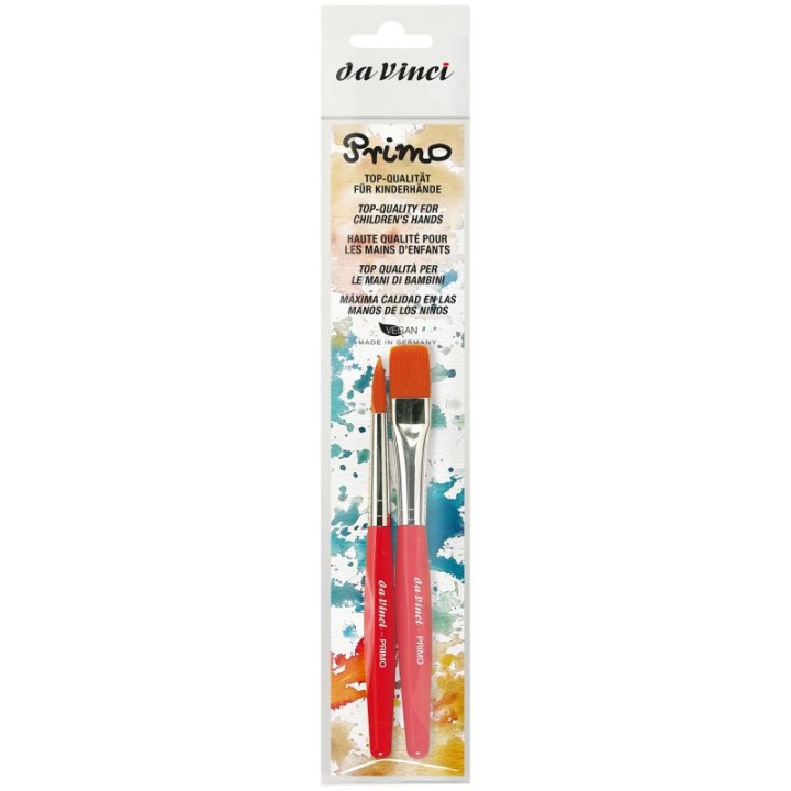 da Vinci PRIMO Preschool Brushes, Synthetics, Tempera, Red Handles, Assorted Sizes, 2 Brush Set