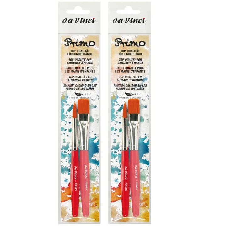 da Vinci PRIMO Preschool Brushes, Synthetics, Tempera, Red Handles, Assorted Sizes, 2 Per Set, 2 Sets
