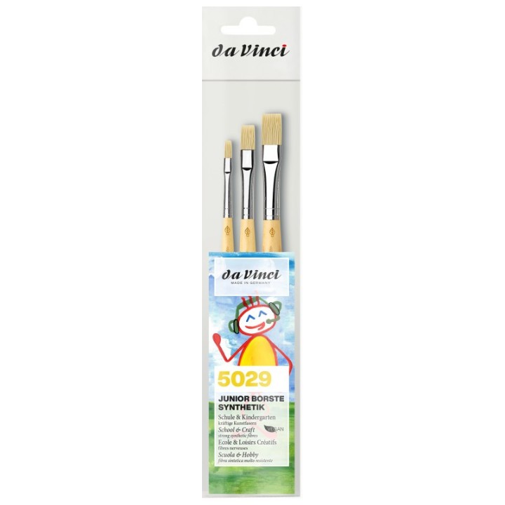 da Vinci JUNIOR BORSTE Synthetic Student Brush, Synthetic, Acrylic, Flat, Series 329, Assorted Sizes, 3 Brush Set