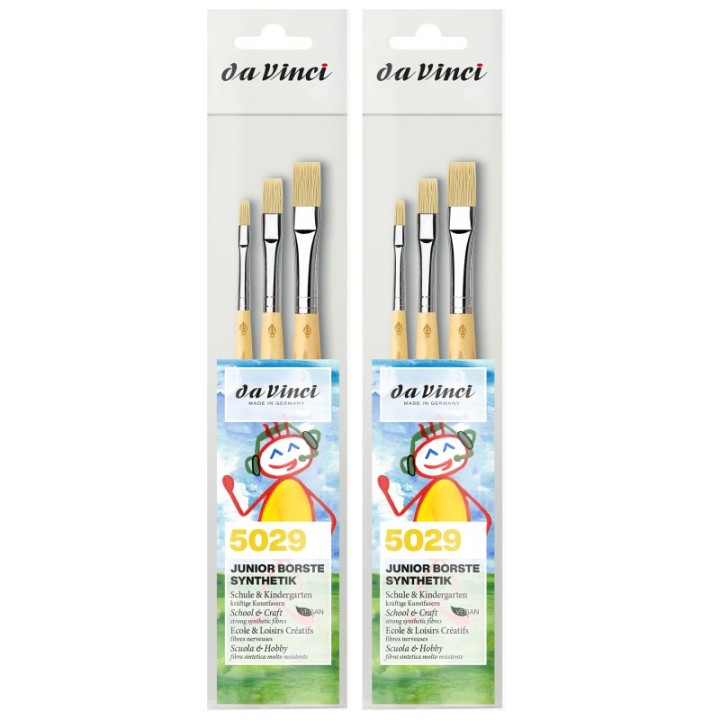 da Vinci JUNIOR BORSTE Synthetic Student Brush, Synthetic, Acrylic, Flat, Series 329, Assorted Sizes, 3 Per Set, 2 Sets