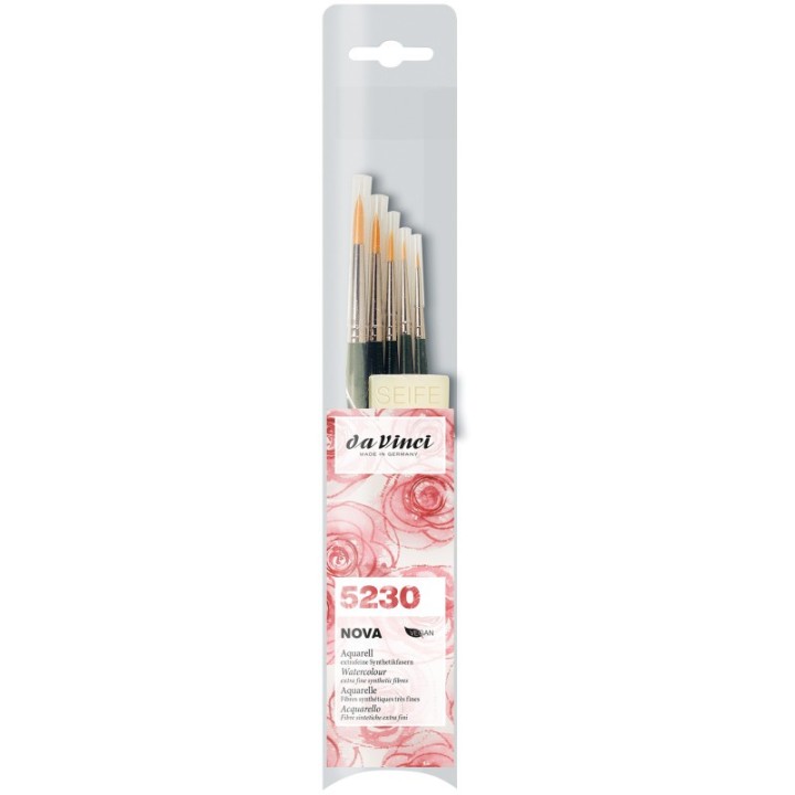 da Vinci NOVA Model Painting Brushes, Synthetic, All Paint Types, Round, Series 1570, Assorted Sizes, 5 Brush Set with Soap