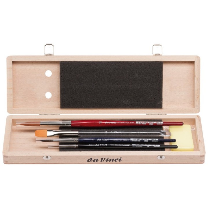 da Vinci Watercolor Brush Set, Watercolor, Assorted, 4 Brush Set in Wooden Box with Soap