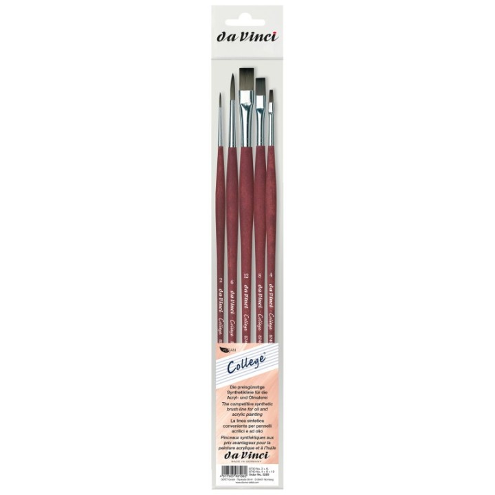 da Vinci COLLEGE Student Brush, Synthetic, Acrylic & Oil, Assorted, 5 Brush Set