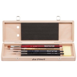 da Vinci Watercolor Brush Set, Watercolor, Assorted, 4 Brush Set in Wooden Box with Soap