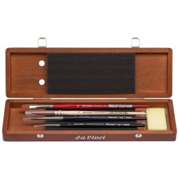 da Vinci Watercolor Brush Set, Watercolor, Assorted, 4 Brush Set in Walnut Box with Soap