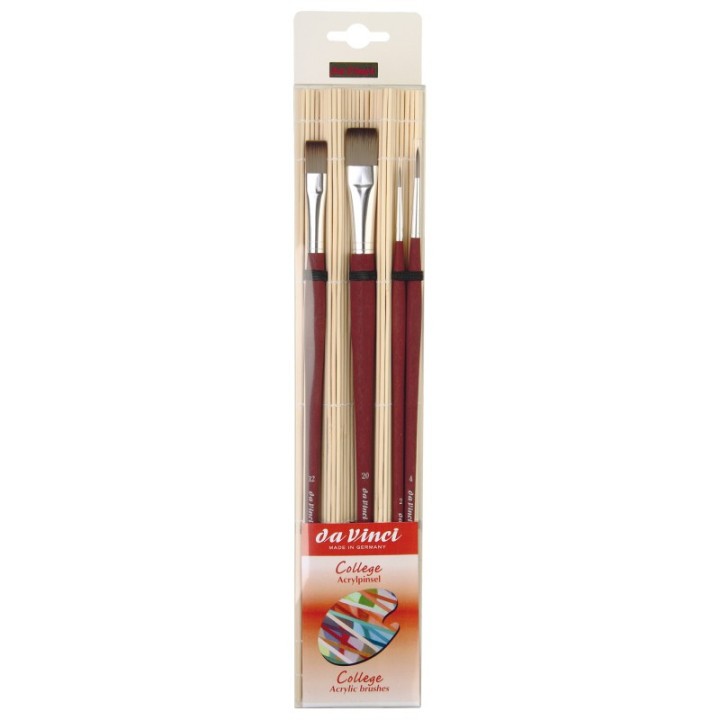 da Vinci COLLEGE Student Brush, Synthetic, Acrylic & Oil, Assorted, 4 Brush Set in Bamboo Carrier