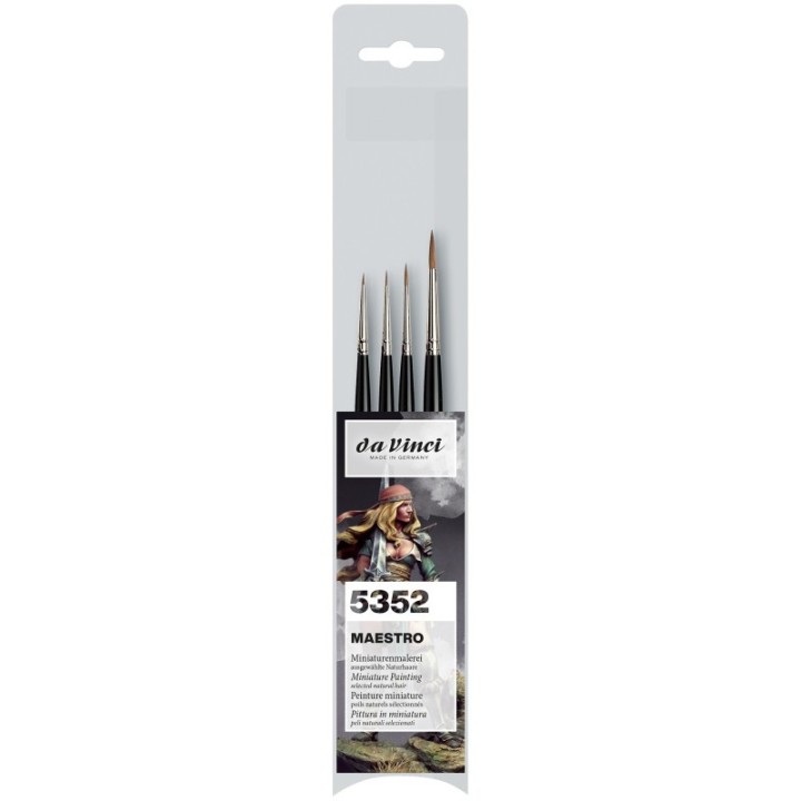 da Vinci MAESTRO Miniature Brushes, Natural Kolinsky Red Sable, Acrylic, Needle Tip, Assorted, 4 Brush Set