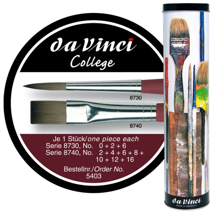 da Vinci COLLEGE Student Brush, Synthetic, Acrylic & Oil, Assorted, 10 Brush Set in Gift Tin