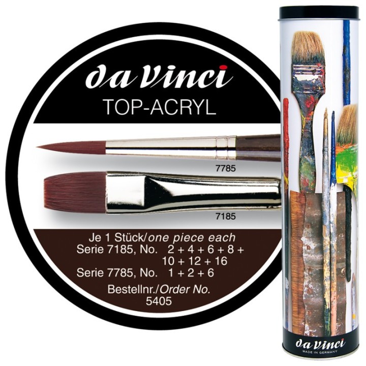 da Vinci TOP-ACRYL Red-Brown Brushes, Synthetic, Oil & Acrylic, 10 Brush Set in Gift Tin