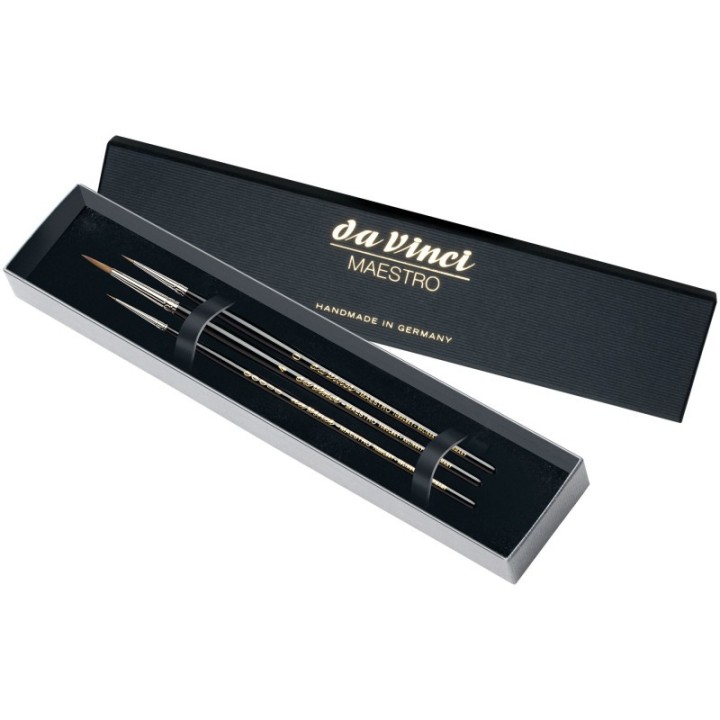 da Vinci MAESTRO Miniature Painting Brushes, Kolinsky Red Sable, Watercolor, Round, Series10, Assorted, 3 Brush Set in Gift Box