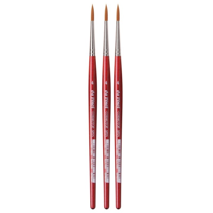 da Vinci COSMOTOP-SPIN Silkpainting Brush, Synthetic, Watercolor, Round, Size 4, Pack of 3