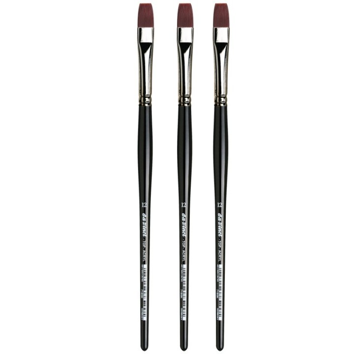 da Vinci TOP-ACRYL Bright Red-Brown Brush, Synthetic, Acrylic & Oil, Flat, Series 7185K, Size 1, Pack of 3