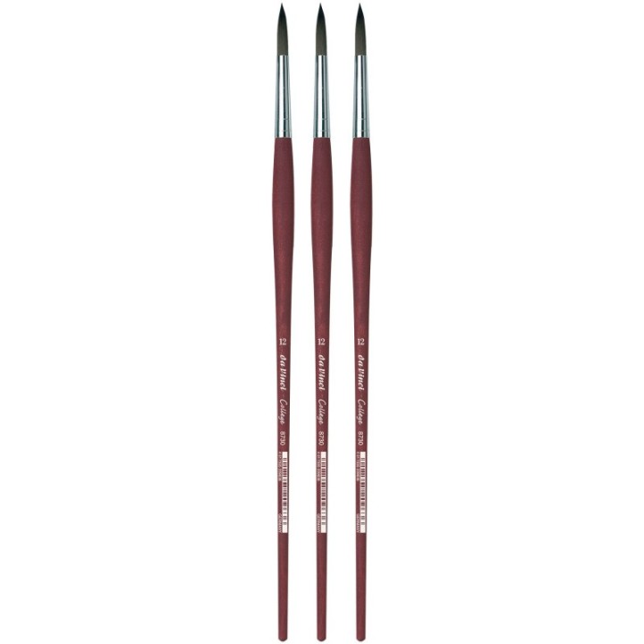 da Vinci COLLEGE Student Brush, Synthetic, Acrylic & Oil, Round, Series 8730, Size 12, Pack of 3