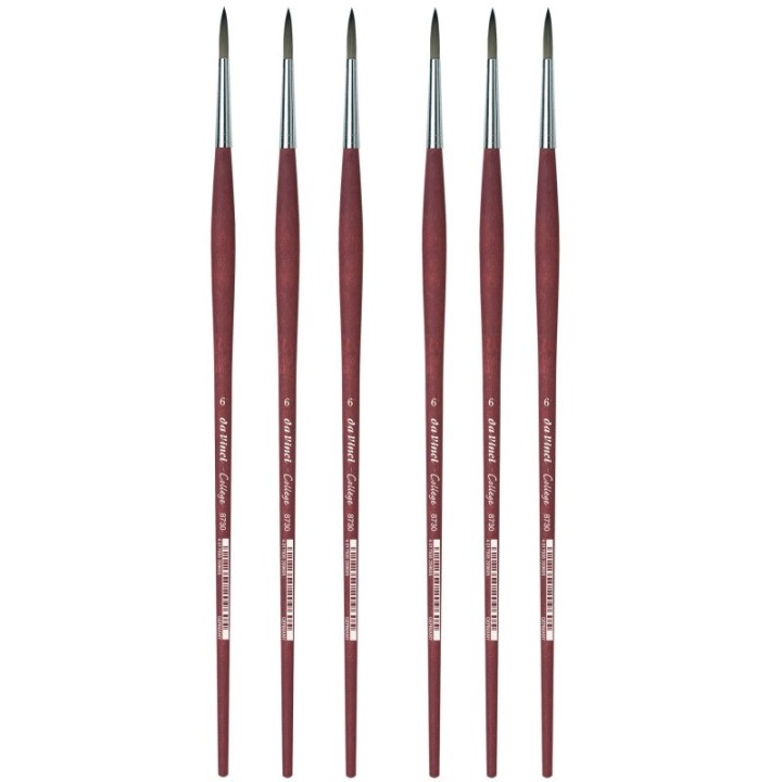 da Vinci COLLEGE Student Brush, Synthetic, Acrylic & Oil, Round, Series 8730, Size 6, Pack of 6