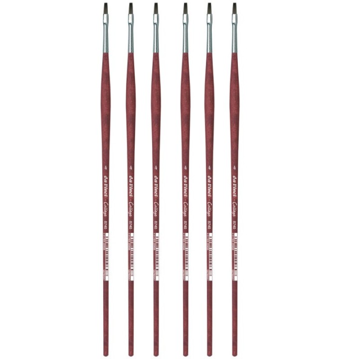 da Vinci COLLEGE Student Brush, Synthetic, Acrylic & Oil, Flat, Series 8740, Size 4, Pack of 6