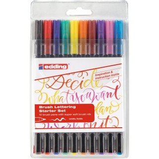 edding 1340 Series Brush Pen Lettering Starter Set, Assorted Colors, Set of 10