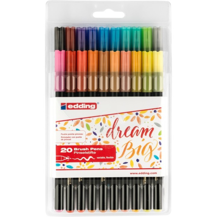 edding 1340 Series Brush Pen Lettering Starter Set, Assorted Colors, Set of 20