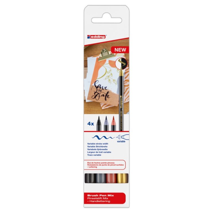 edding 1340 Series Metallic Brush Pens, Assorted Colors, Set of 4