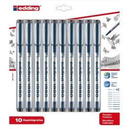 edding 1880 Series Drawliner Pen, Assorted Sizes, Black, Set of 10