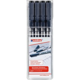 edding 1880 Series Drawliner Pen, Assorted Sizes, Black, Set of 4