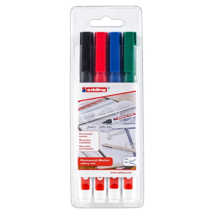 edding 400 Series Permanent Marker, Assorted Colors, Set of 4