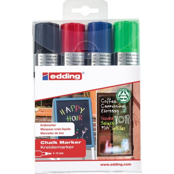edding 4090 Series Chalk Marker, Assorted Colors, Set of 4