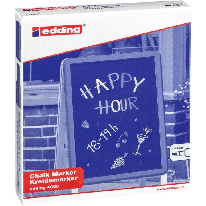 edding 4090 Series Chalk Marker, Assorted Basic Colors, Set of 5