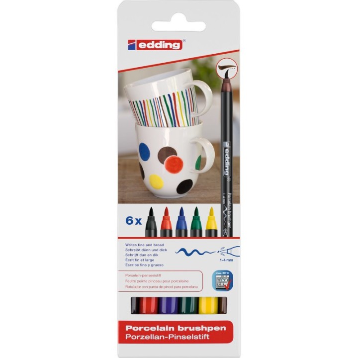 edding 4200 Series Porcelain Brush Pen, Family Colors, Set of 6