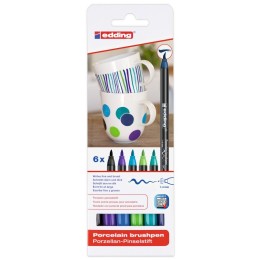 edding 4200 Series Porcelain Brush Pen, Cool Colors, Set of 6