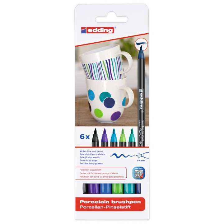 edding 4200 Series Porcelain Brush Pen, Cool Colors, Set of 6