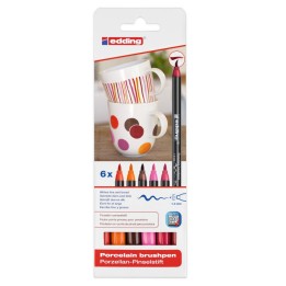 edding 4200 Series Porcelain Brush Pen, Warm Colors, Set of 6