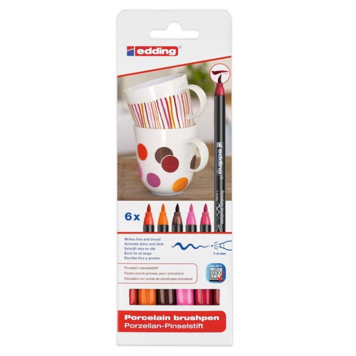 edding 4200 Series Porcelain Brush Pen, Warm Colors, Set of 6