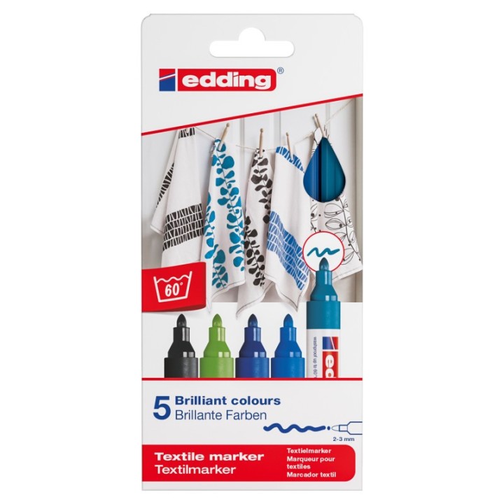edding 4500 Series Textile Marker, Cool Colors, Set of 5