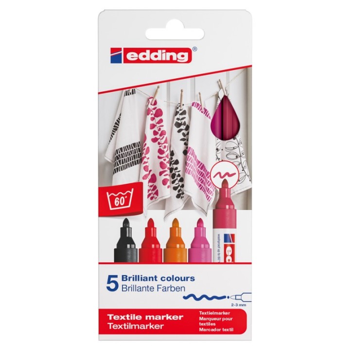 edding 4500 Series Textile Marker, Warm Colors, Set of 5