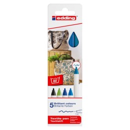 edding 4600 Series Textile Pen, Cool Colors, Set of 5